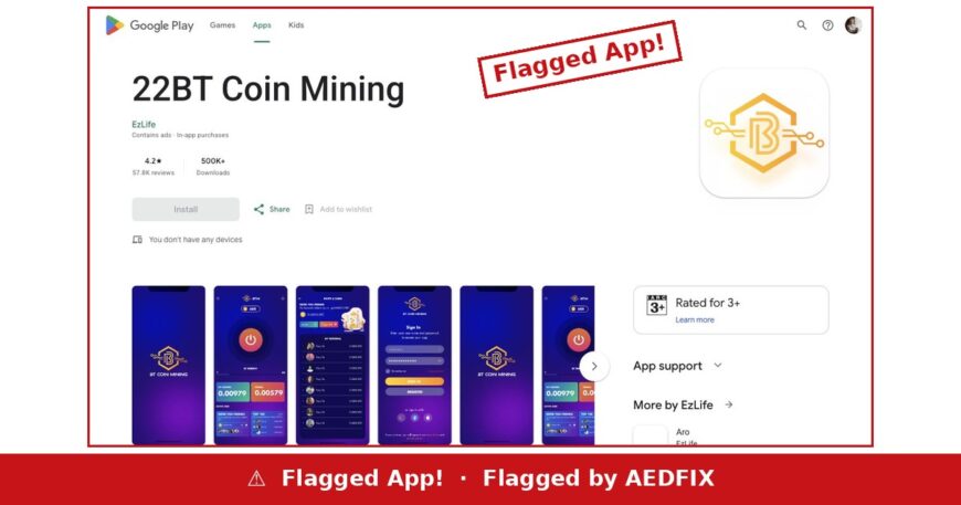 22BT Coin Mining — flagged app