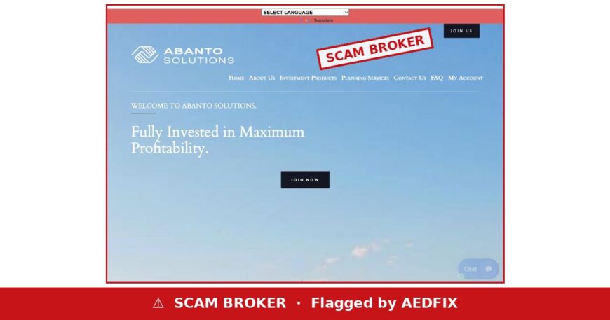 Abanto Solutions website, flagged by AEDFIX