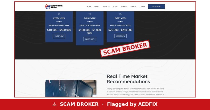 Astro Profit Union flagged as a scam broker by AEDFIX