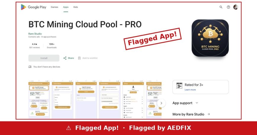 BTC Mining Cloud Pool PRO — flagged app