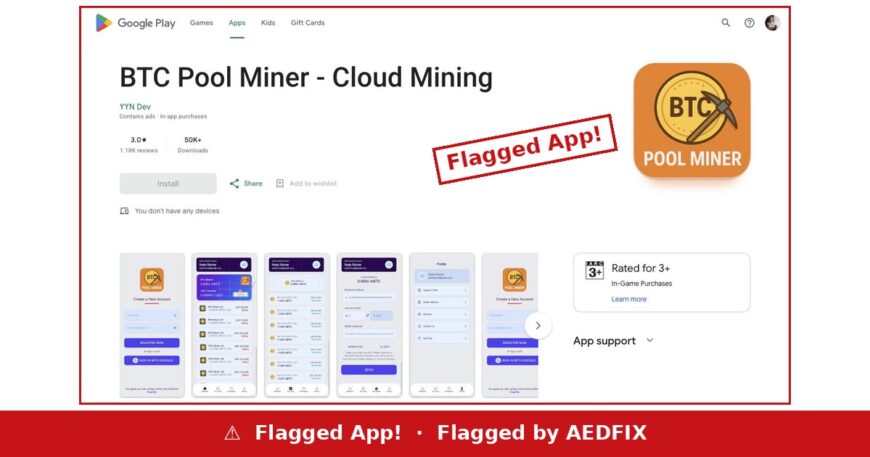 BTC Pool Miner — flagged app
