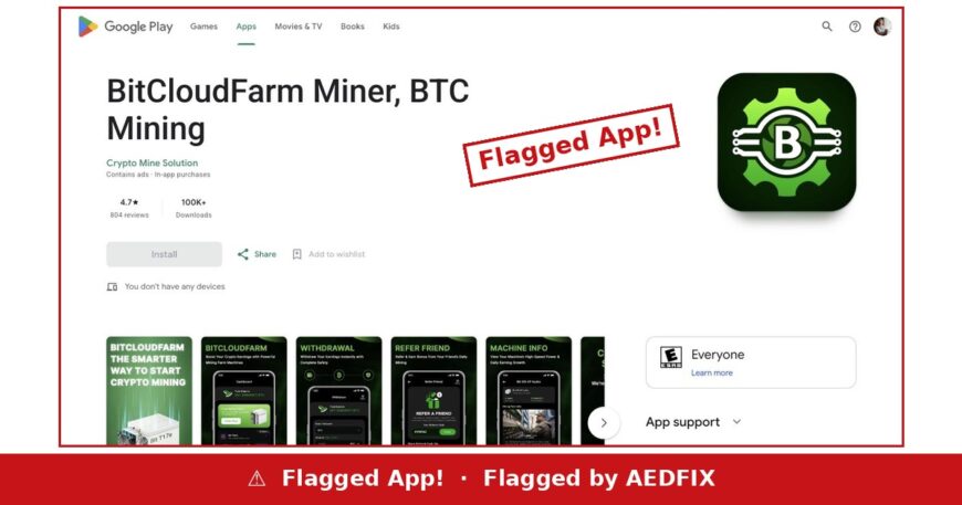 BitCloudFarm Miner — flagged app