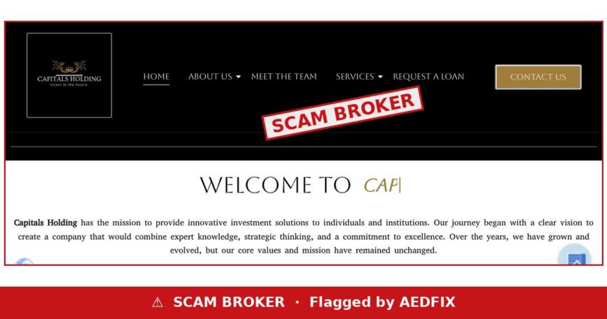 Capitals Holding SA website, flagged by AEDFIX