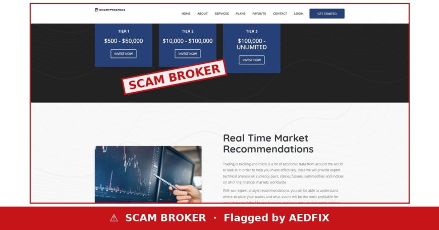 Encryptxspace flagged as a scam broker by AEDFIX
