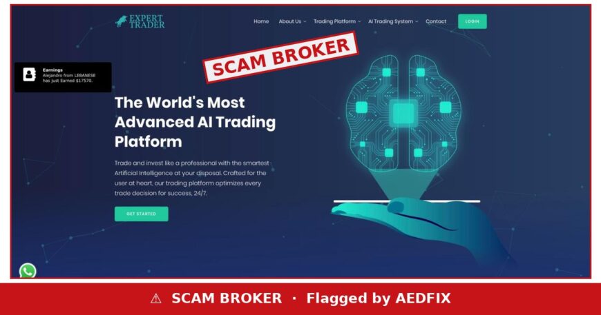 Expert Trader Inc flagged as a scam broker by AEDFIX