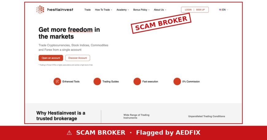 HestiaInvest website — flagged by AEDFIX