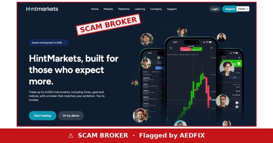 HintMarkets website — flagged by AEDFIX