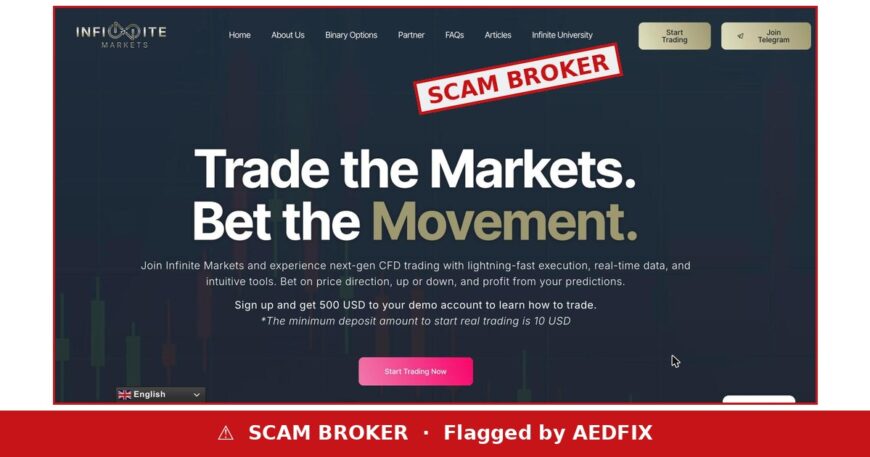 Infinite Markets website — flagged by AEDFIX