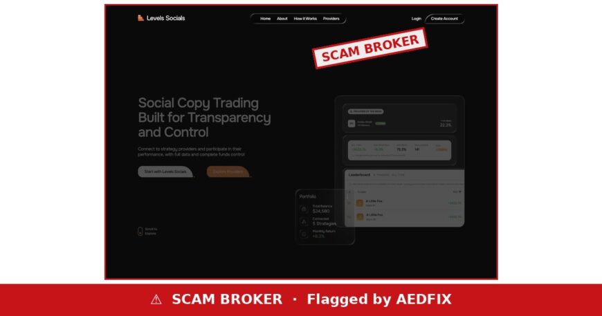 Levels Socials website — flagged by AEDFIX