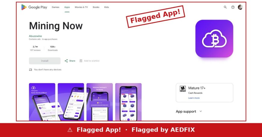 Mining Now — flagged app