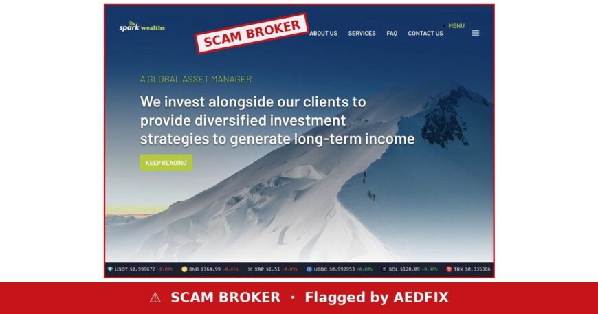 Spark Wealths website — flagged by AEDFIX