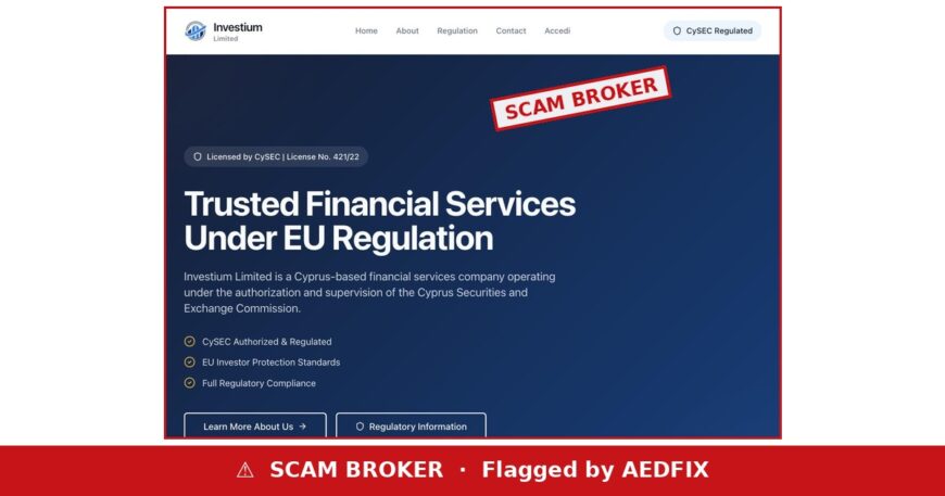 investiumlimited.com website — flagged by AEDFIX