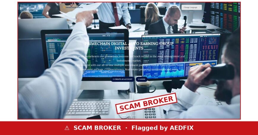 Primechain Digital scam warning — AEDFIX