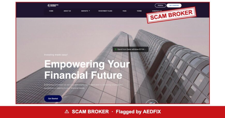 Primestartrade — flagged scam broker